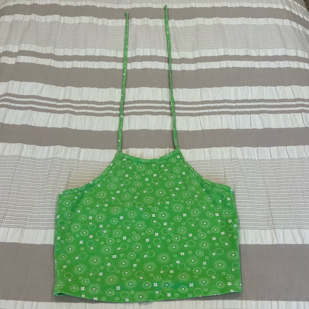 BP Neon Green floral halter crop top Size Small